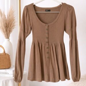 Brown Button-Front Blouse